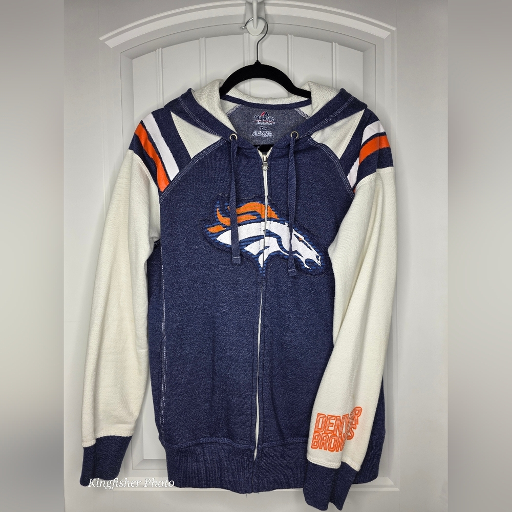 Majestic Blue and White Womens Full Zip Hoodie